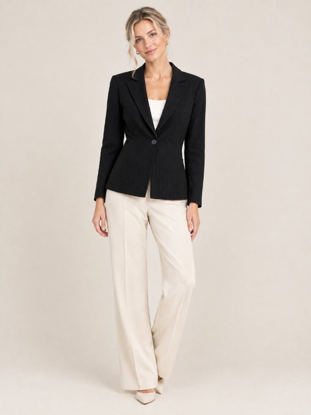 TAHARI Arthur S. Levine Pinstripe One-Button Blazer Jacket Black Red 4 #A4501